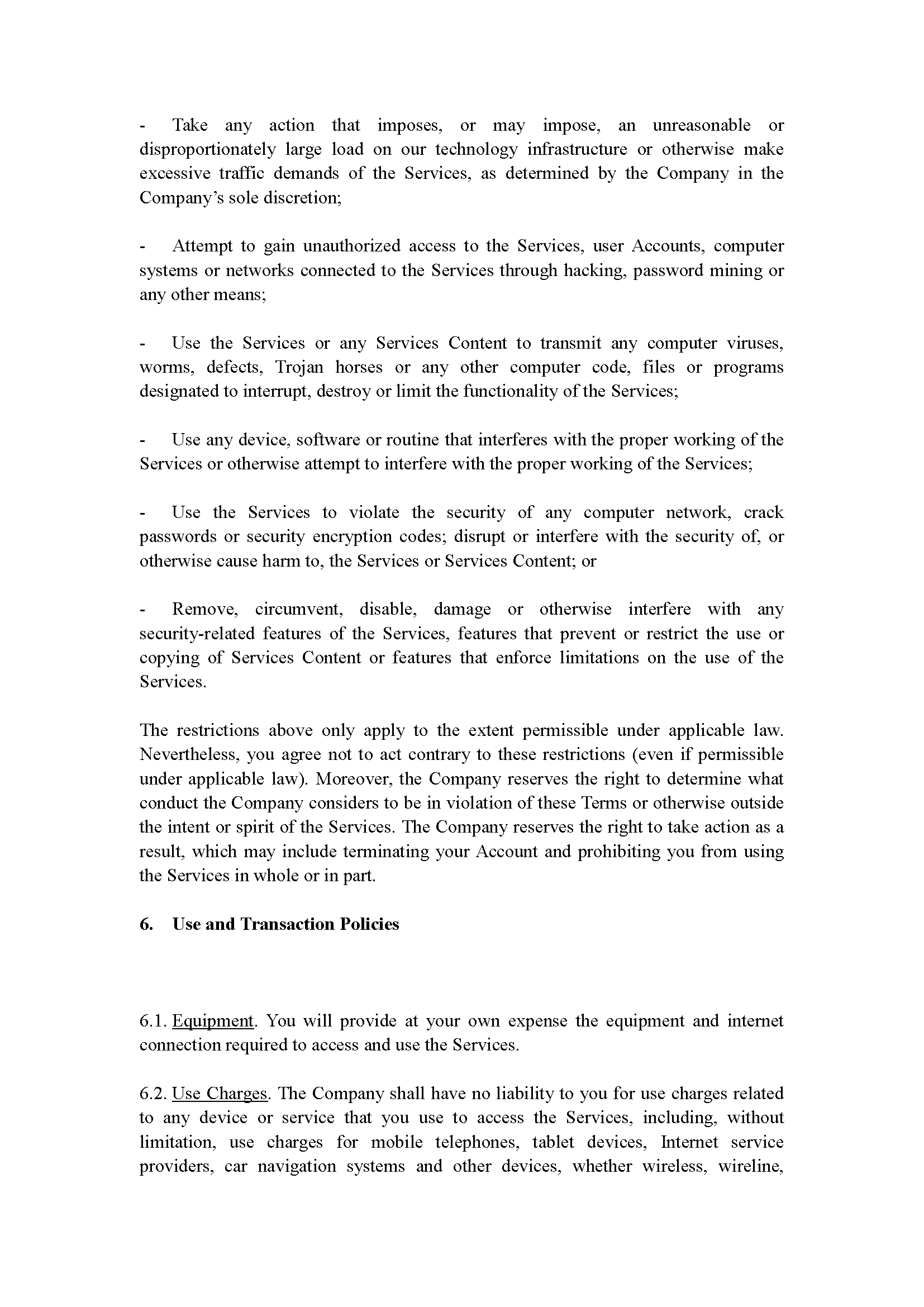 Terms of Service Page 13